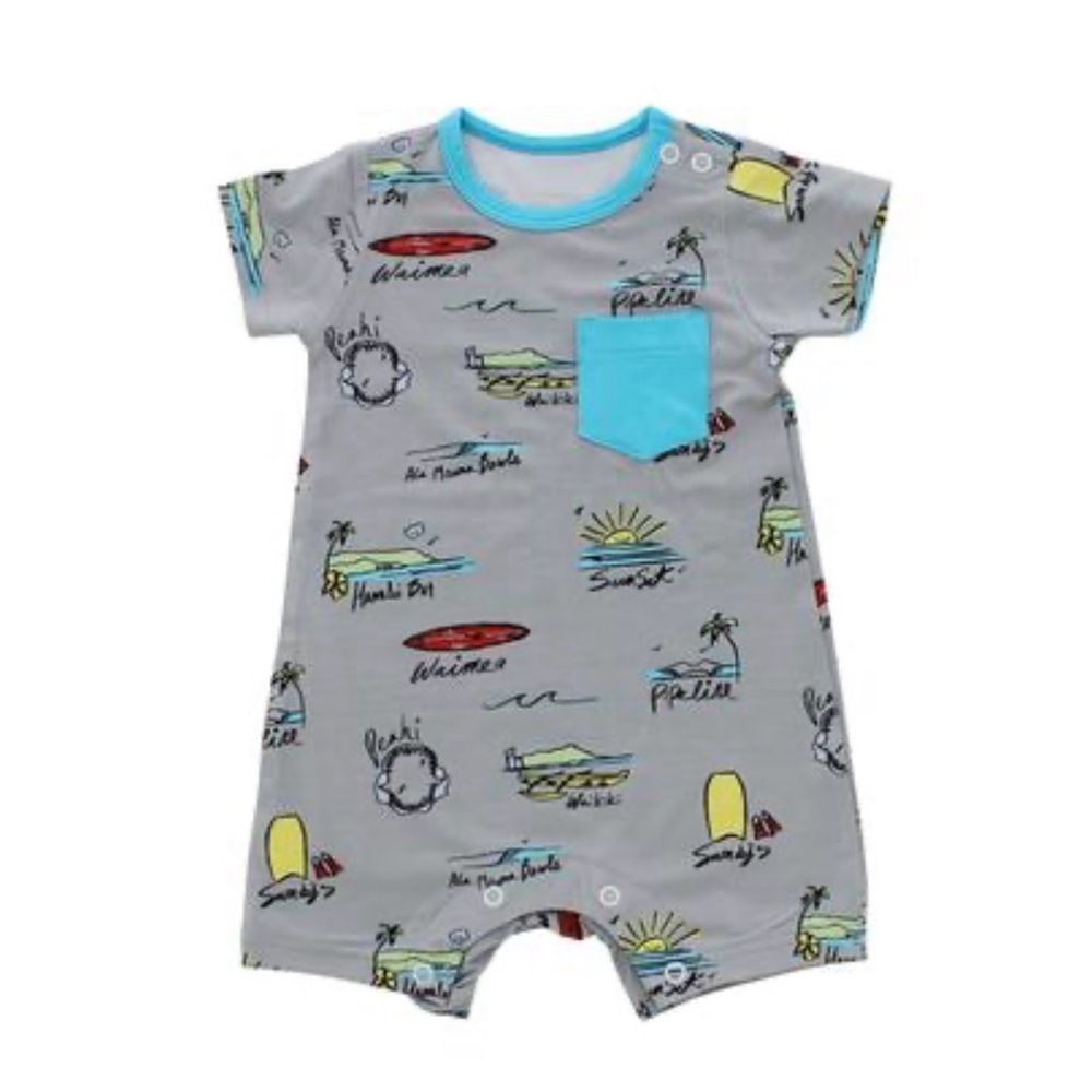 Coco Moon Hawaii Surf Report Bamboo Romper with Front Pocket and Snap Closure